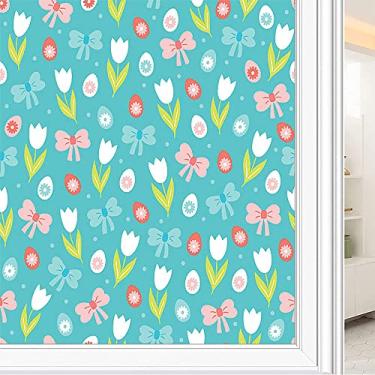 Imagem de Película de janela de privacidade de flores, textura de estilo floral, filme de vidro para sala de estar e escritório em casa, L90 x C 190 cm