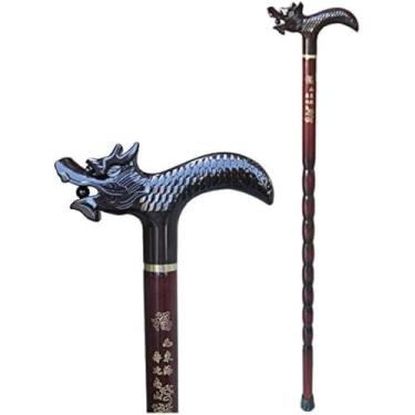 Imagem de Bengala De Madeira Maciça Antiderrapante, Bengala De Madeira Maciça Com Cabeça De Dragão Com Ponta De Borracha, Bengala De Estilo Tradicional Para Homens E Mulheres, 80 cm