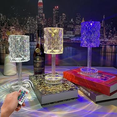 Imagem de BAIYUN Abajur de mesa de cristal, luminária de mesa de acrílico diamante, luz noturna rosa RGB de 16 cores, lâmpada de cabeceira recarregável por USB para mesa de cabeceira, sala de estar, quarto (M)