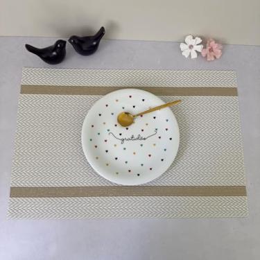 Imagem de Kit 4 Pçs Jogo Americano Retangular de Mesa Posta Jantar Descanso Prato Cozinha (Dourado Listras Mod N)