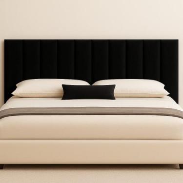 Imagem de Painel Cabeceira Cama Casal Kit Modulo Nuvem Veludo Luxo 140x60 Areia 
