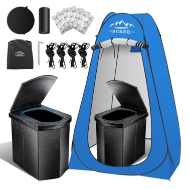 Imagem de Sckee Conjunto de Banheiro Portátil para Adultos, Vaso Sanitário Portátil GG para Acampamento, Barraca de Privacidade Pop-up, Chuveiros ao Ar Livre, Vestiários, Vaso