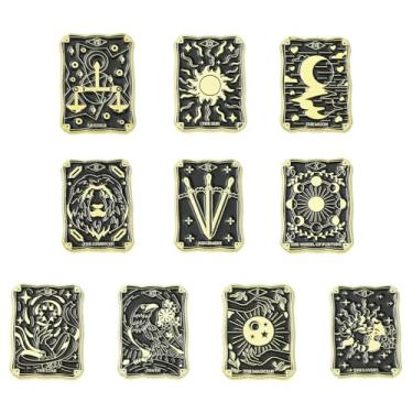 Imagem de UR URLIFEHALL 10 peças, 10 estilos, cartão de tarô, broche esmaltado, conjunto de alfinetes de lapela de adivinhação para roupas, chapéus, jaqueta, jeans, decoração, artesanato