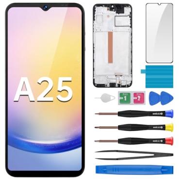 Imagem de BESJMYT Substituição de tela AMOLED para Samsung Galaxy A25 com moldura OLED Display Touch Digitalizador, montagem completa, vidro fixo com kit de ferramentas de reparo SM-A256U SM-A256U1