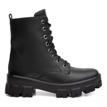 Imagem de Coturno Feminino Tratorado Bota Preta com Solado Robusto Estilo Urbano Confortável e Versátil Botinha Blogueira (Preto, BR, Adulto, Numérico, M, 38)