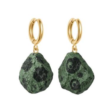 Imagem de Brinco de Argola Jaspe Kambaba - Cristal Natural, Banho Ouro 18k