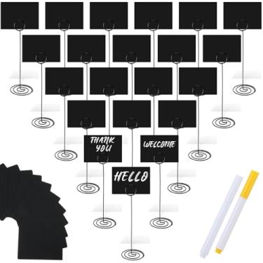 Imagem de TecUnite 24 peças de mini placa de quadro-negro, etiqueta pequena de 10 cm x 7,6 cm com suporte de metal, 2 giz à base de água, placa retangular para quadro de mensagens, buffet de alimentos, etiqueta