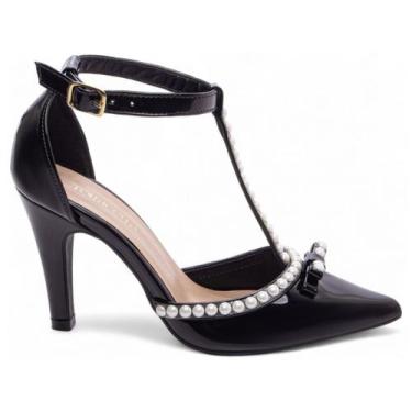 Imagem de Sapato Scarpin Feminino Preto Salto Alto Pérolas - 66058C - Torricella