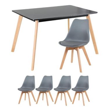 Imagem de Mesa De Jantar Retangular 80 X 120 Cm Preto + 4 Cadeiras Leda Cinza Escuro Mesa Preto Com Cadeiras Cinza Escuro