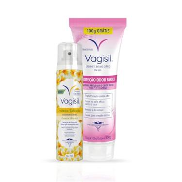 Imagem de Vagisil Sabonete Líquido Íntimo Odor Block 300g e Desodorante Íntimo Aerossol Vagisil Jasmim Branco 75m