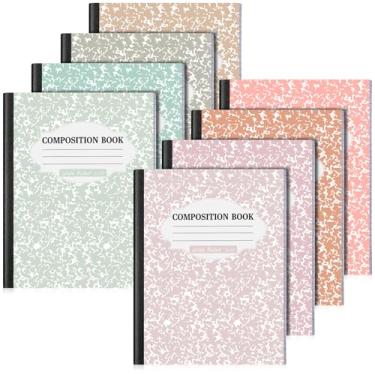 Imagem de Colarr Pacote com 8 cadernos de composição, 24 x 19 cm de largura, pautado, livros de composição de papel de mármore, cores divertidas, caderno de escritório, escola, capa dura, encadernação costurada