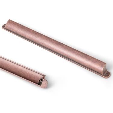 Imagem de Goo-Ki Puxador de gaveta de caixote de cobre antigo 12,6" (320 mm) c-c, pacote com 6 alças de copo de canalização de barra de cobre ferragens de cozinha de liga de zinco, 9628AC-320