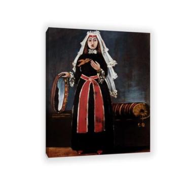 Imagem de Niko Pirosmani arte em tela mulher georgiana com pandeiro impressão em tela pinturas famosas reproduções primitivismo abstrato arte de parede para sala de estar 80 x 60 cm (31 x 24 polegadas