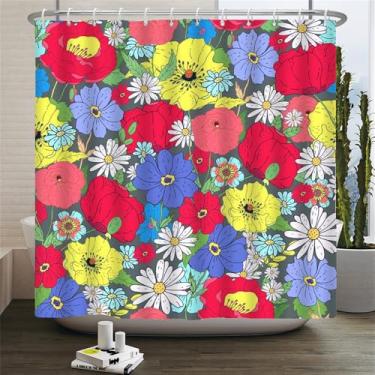 Imagem de Cortinas de chuveiro Flores Cortina de banheiro com ganchos Impressão à prova d'água 180x240cm Tecido de poliéster Tela de decoração de banheiro, 2011X, L210xA180cm