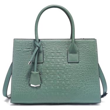 Imagem de Bolsa com estampa de crocodilo de designer de moda, bolsa de couro genuíno com alça superior, Verde