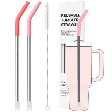 Imagem de Soledea Canudos de metal de 1,134 g para Stanley Copo de 1,134 g e jarros de 1,8 g, 2 peças de aço inoxidável extralongo com pontas de silicone removíveis, serve para copos grandes e canecas grandes