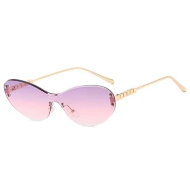 Imagem de Óculos de sol sem aro e corte oval, estilo punk, feminino, armação de metal, óculos de sol para dirigir, masculino, UV400 (dourado, roxo, rosa)