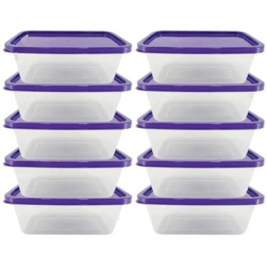 Imagem de Kit 1 litro Transparente com tampa Marmita Fitness Organizador Microondas Freezer(10,Roxo)