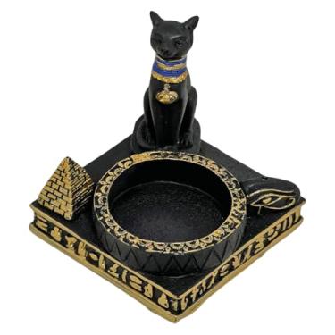 Imagem de Incensário Castiçal Vela Faraó Bastet Nefertiti Resina Preto (Bastet)