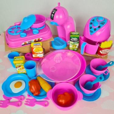 Imagem de Kit Cozinha Infantil de Brinquedo Completa 30 Peças Panelas Fogão Elét