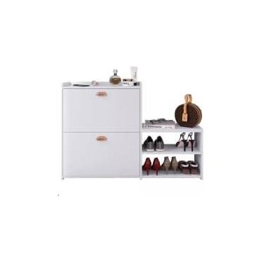 Imagem de Sapateira Milano Moderna com Compartimento Basculante e Prateleiras Abertas, Branca, para Entrada e Quarto, no pix, madeira, armário, calçados
