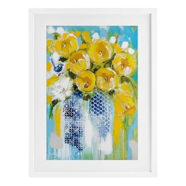 Imagem de Stupell Industries Impressão emoldurada branca com flores amarelas luz do sol design sob vidro por Amanda Brooks, 20 x 14