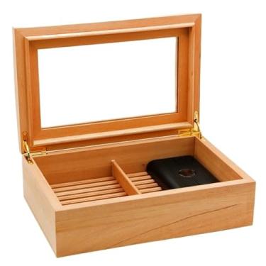 Imagem de ZzleoyuUUs-12 Caixa de charuto, caixa de umidificador, caixa de madeira de cedro com umidificador, vidro de viagem, dispositivo de armazenamento de cigarros até 75 charutos, presente para amigos