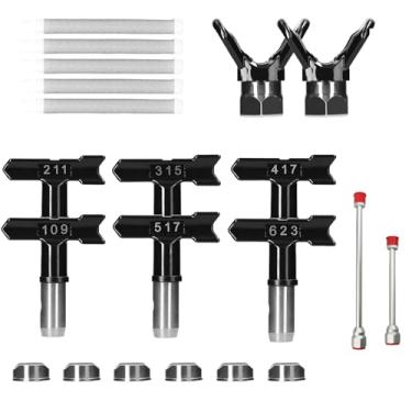 Imagem de Conjunto de pulverizador de tinta sem ar, bicos de ponta de spray sem ar e extensão de ponta de pistola de pulverização sem ar, 6 pontas de spray sem ar, 2 protetores de ponta de bocal, 2 extensões de