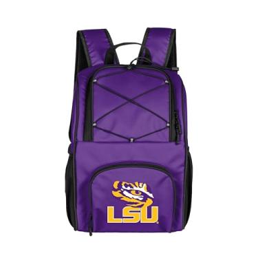 Imagem de Logo Brands NCAA LSU Tigers Mochila térmica flexível de 24 latas – Forro à prova de vazamento, parte superior de cordão elástico e alças de ombro – Cooler portátil para portas traseiras, praia e