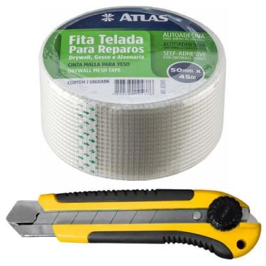 Imagem de Fita Telada 50Mm X 45M Drywall Alvenaria + Estilete 25Mm - Atlas