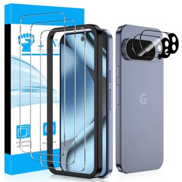 Imagem de LYWHL Película protetora de tela para Google Pixel 10 Pro XL, pacote com 3 películas de vidro temperado com dureza 9H + 2 unidades de protetor de lente de câmera, suporte para desbloqueio de