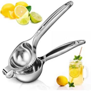 Imagem de Espremedor de limão de aço inoxidável – Espremedor manual de suco de limão | Prensa cítrica segura para lava-louças | Resistente à corrosão | Extração máxima sem esforço de suco para limões, limões