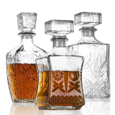 Imagem de 3 decantadores de vinho tinto, decantadores de licor, arejador de vinho de vidro cristal, garrafa de álcool de vidro para decorações de bar e festas, jarra de vinho tinto