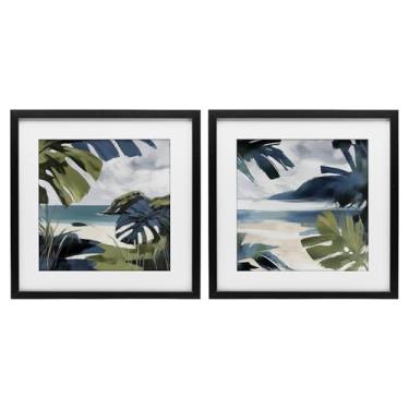 Imagem de Stupell Industries Tropical Vibes Beach Scenes 2 peças impressão emoldurada preta sob vidro conjunto design por Elara Yasna, 40,6 x 40,6 cm