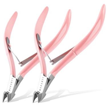 Imagem de Makartt Pinças de cutícula – Aparador de cutículas com lâmina de 7 mm com molas duplas e cabo ergonômico, kit profissional de cuidados com unhas afiadas para salão de beleza, rosa, pacote com 2