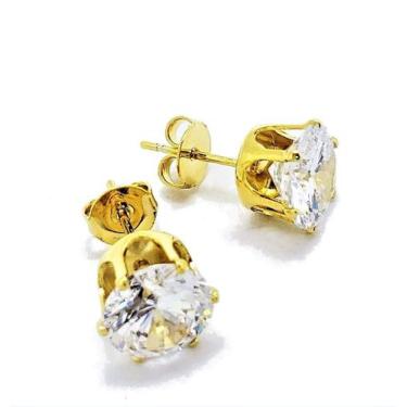 Imagem de Brincos Solitário Zirconia Cristal Tulipa Banho Ouro 18k 4580 - Très C