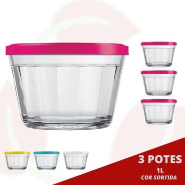 Imagem de 3 Pote Americano Vidro Nadir 1L c/ Tampa Cor Sortida Freezer - NADIR F