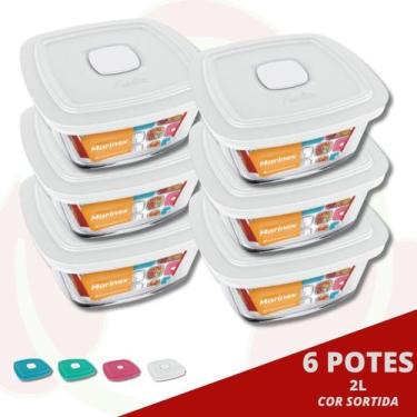Imagem de 6 Pote Vidro Quadrado Facilita c/ Tampa Marmita 500ML Marinex - NADIR 