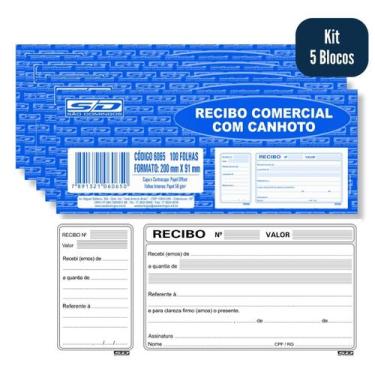 Imagem de Bloco de Recibo Comercial com Canhoto Kit 5 talões com 50 Folhas São D