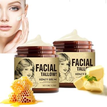 Imagem de Sebo bovino para pele do rosto, 2 peças hidratante facial de sebo orgânico natural para pele de sebo e mel para lábios, rosto e corpo, creme facial, creme orgânico alimentado com grama