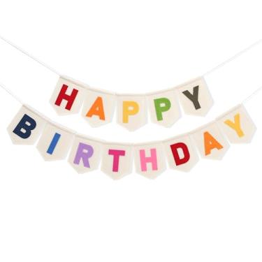 Imagem de Banner colorido de feliz aniversário - decorações de festa de aniversário arco-íris, faixa de feltro boêmio, pano de fundo de foto de guirlanda de feltro colorido, decorações para pendurar na parede