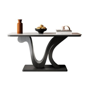 Imagem de Mesa de console, mesa de sofá extralonga de 47,24 polegadas com base de mármore sintético, moldura preta, mesa de entrada estreita, mesa de corredor, mesa de destaque contemporânea para sala de estar
