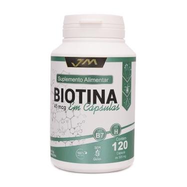 Imagem de Biotina Pura 120 Capsulas Vitamina B7 JM Suplementos - Cabelo Pele Unha Vitamina Para Homens e Mulheres Firmeza