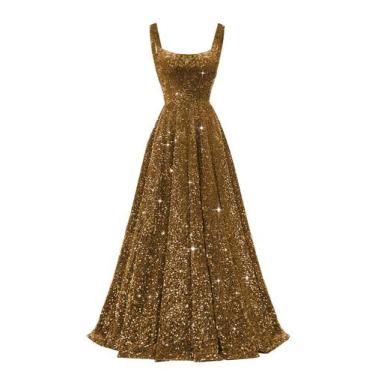 Imagem de Vestido de formatura Miao Duo Sparkly Sequin A Line Brown Plus Size