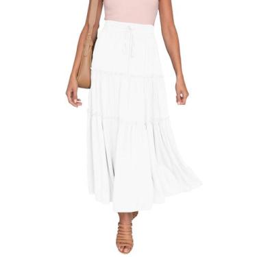 Imagem de Saia maxi HAEOF Flowy Boho elástica de cintura alta com bolsos