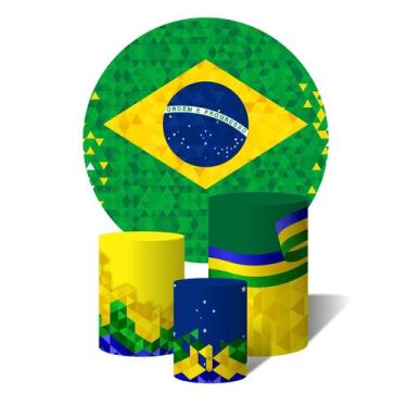 Imagem de Trio De Capa Cilíndricas + Painel Sublimado c/ Elástico Brasil Futebol