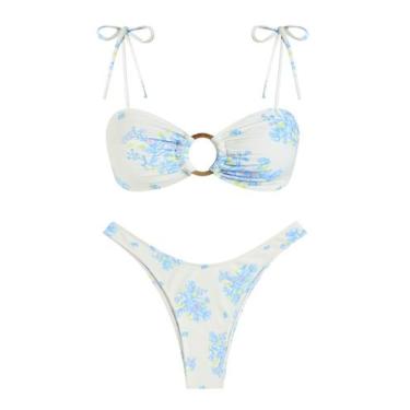 Imagem de Conjunto de biquíni ZAFUL Sexy Tie com alça espaguete texturizada