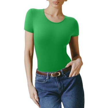 Imagem de Bodysuit REORIA verde com forro duplo básico de manga curta feminina