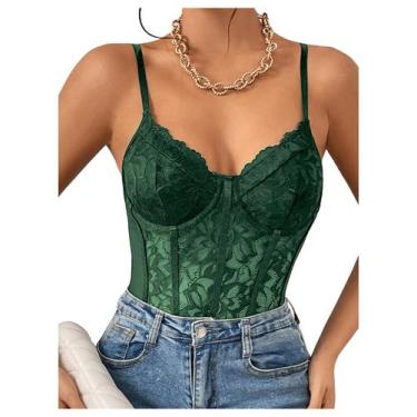 Imagem de Bodysuit Milumia, espartilho feminino de renda floral de malha transpa