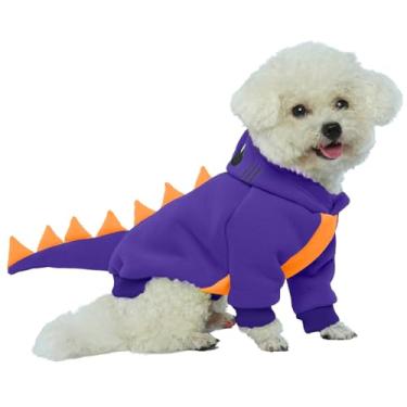 Imagem de Lelepet Fantasia de dinossauro – Fantasia de Halloween para cães pequenos, moletom grosso, buldogue francês, beagle, laboratório, dachshund, galgo, Pitbull, roxo (PP-2GG